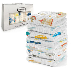 EMSAAG car-pattern washcloths 7-pack for playful bath time and gentle cleansing