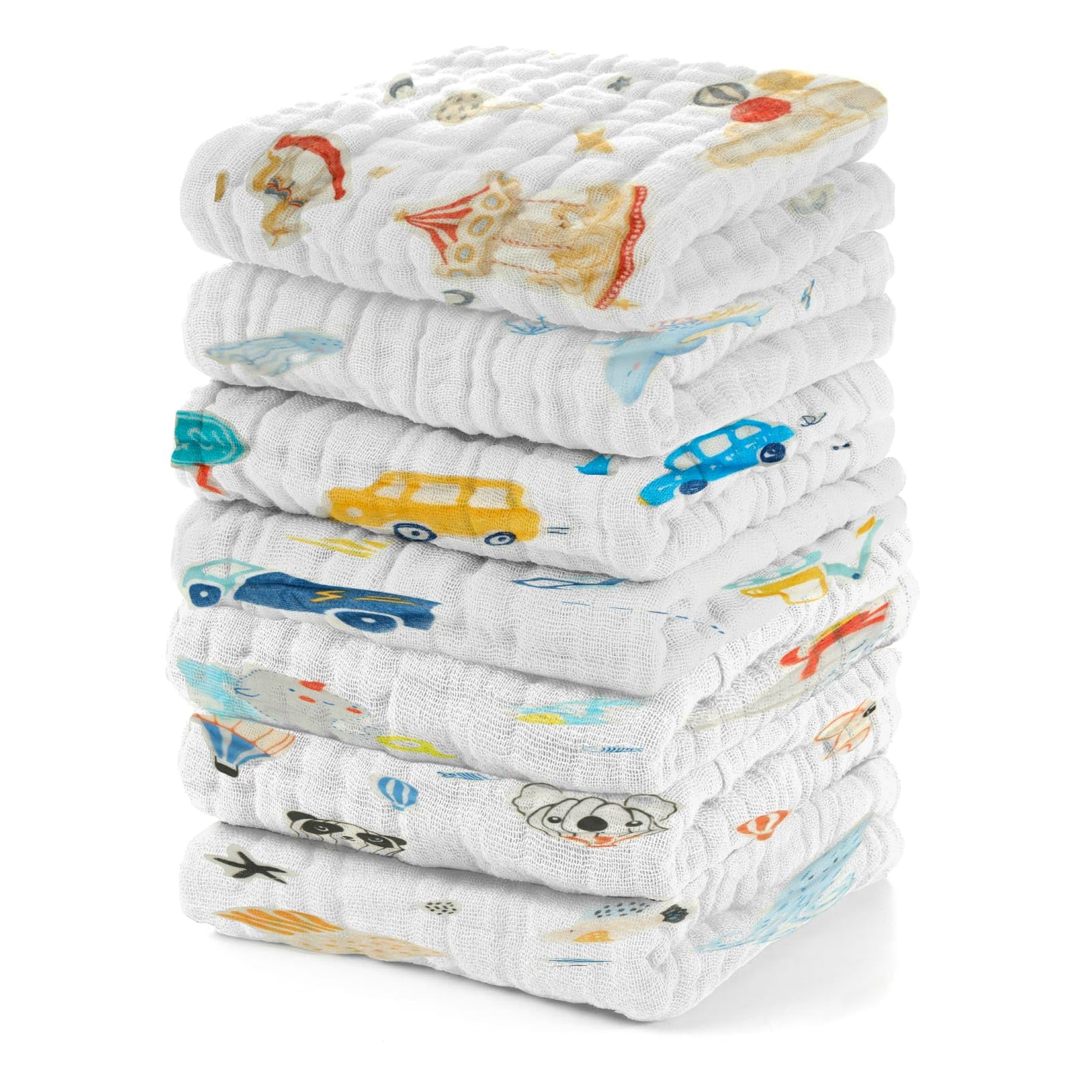 EMSAAG muslin baby washcloths with car pattern, gentle face and bath wipe