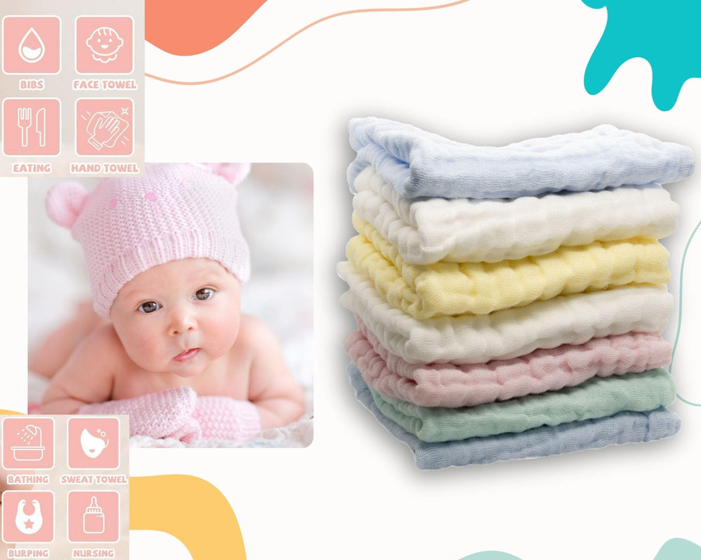 EMSAAG 10x10-inch baby washcloths sized for faces and hands during routine care.