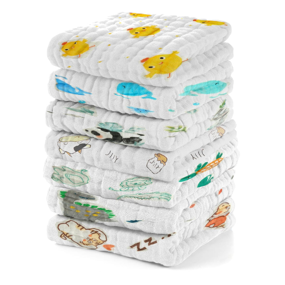 EMSAAG Muslin washcloths in animal patterns with soft cotton texture for delicate skin