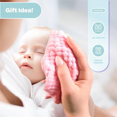 EMSAAG Muslin washcloth close-up highlights premium 100% cotton fabric for baby care.