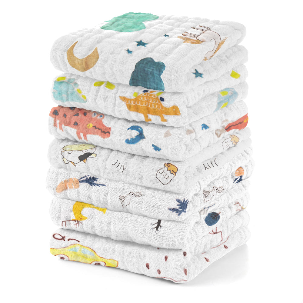 EMSAAG Muslin Baby Washcloths pack seven front view showing soft bath time essentials