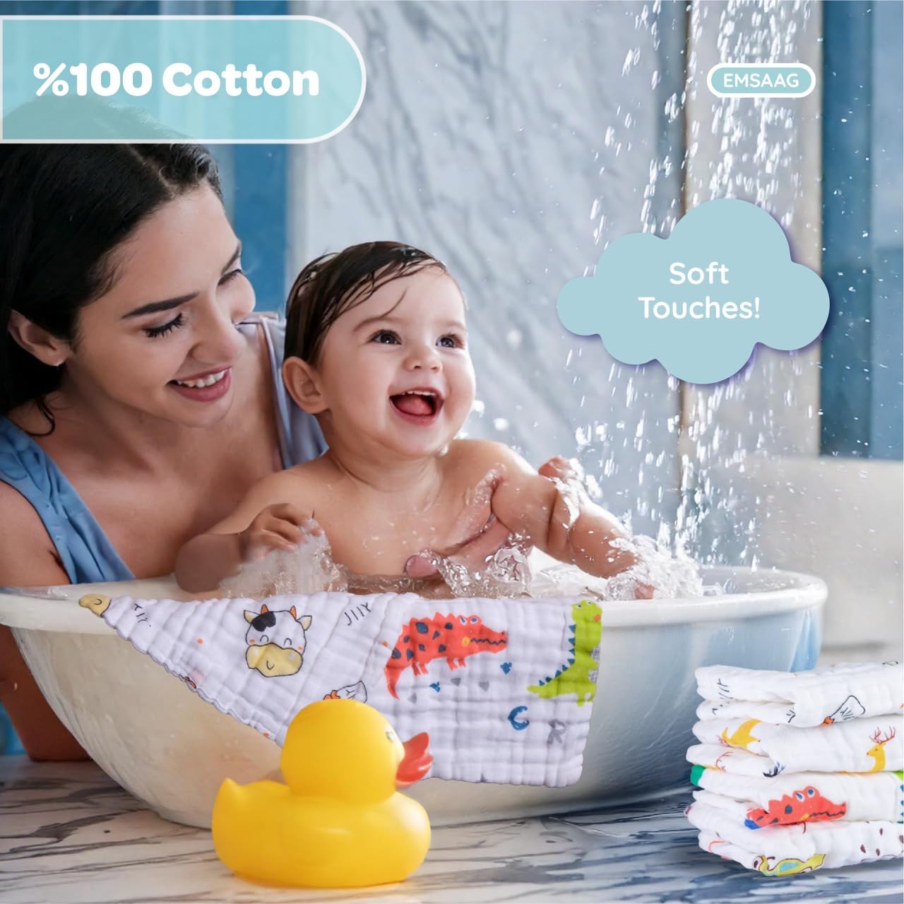EMSAAG Muslin Baby Washcloths patterns showcase unisex designs for babies