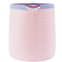 ENAORGAN 65L pink woven rope laundry hamper, front view, ideal for easy clothes organization.