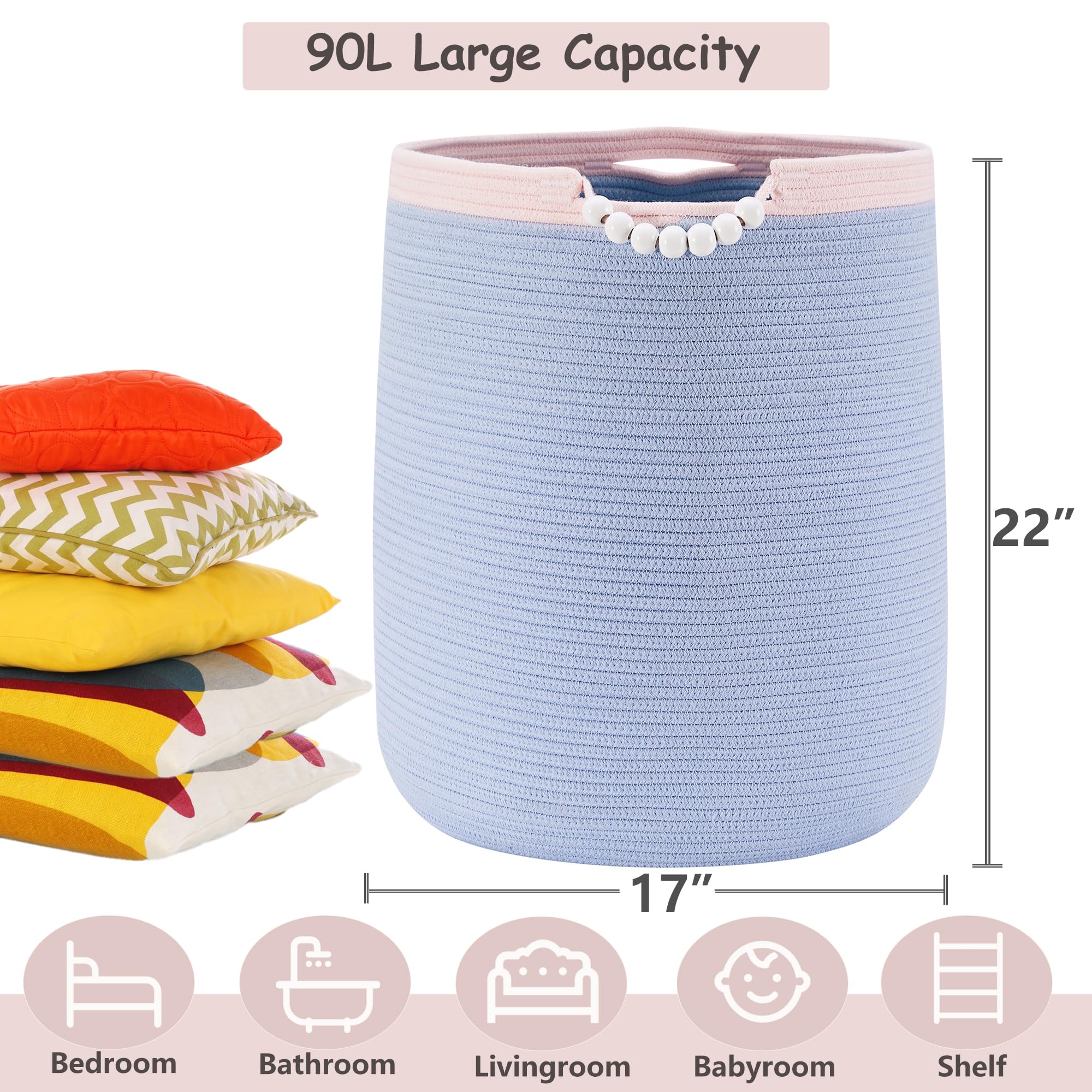 ENAORGAN round laundry hamper with durable handles near nursery for easy transport.