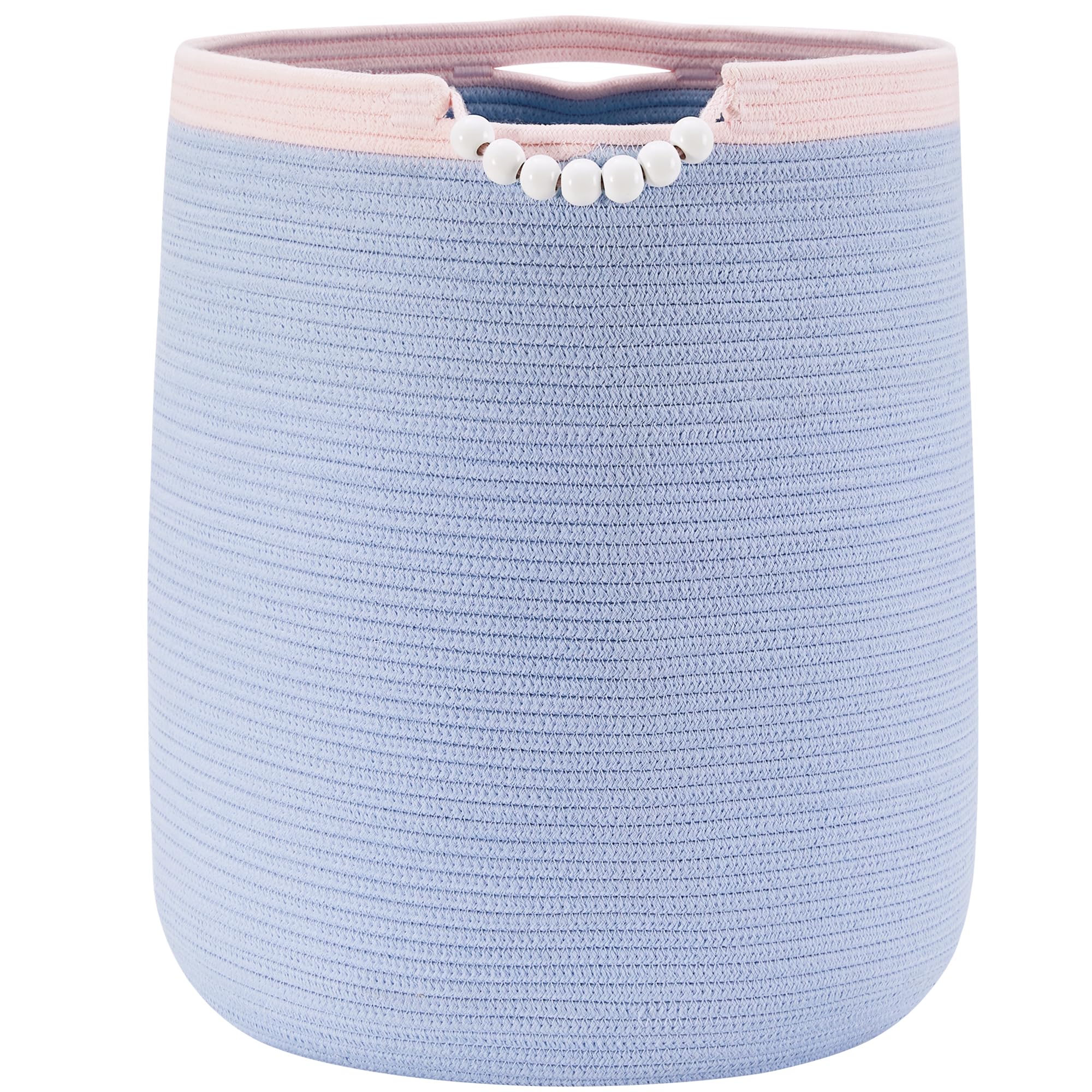 ENAORGAN 90L blue rope hamper front view shows easy laundry access and sturdy design.