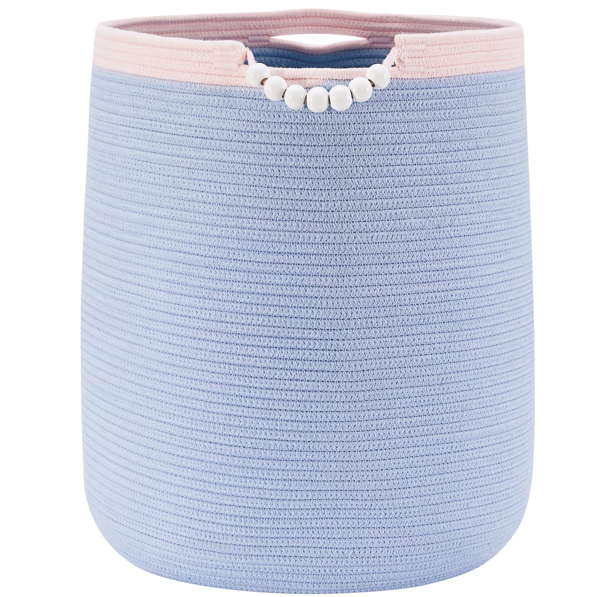 ENAORGAN 90L blue rope hamper front view shows easy laundry access and sturdy design.