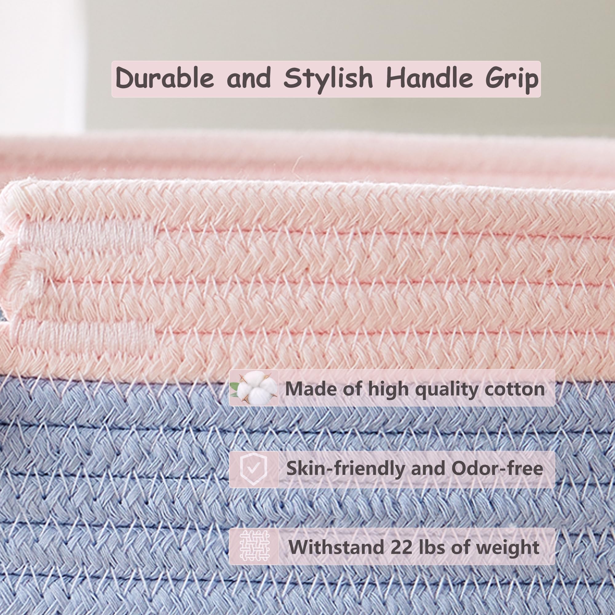 ENAORGAN blue rope hamper close-up emphasizes soft cotton texture and durability.