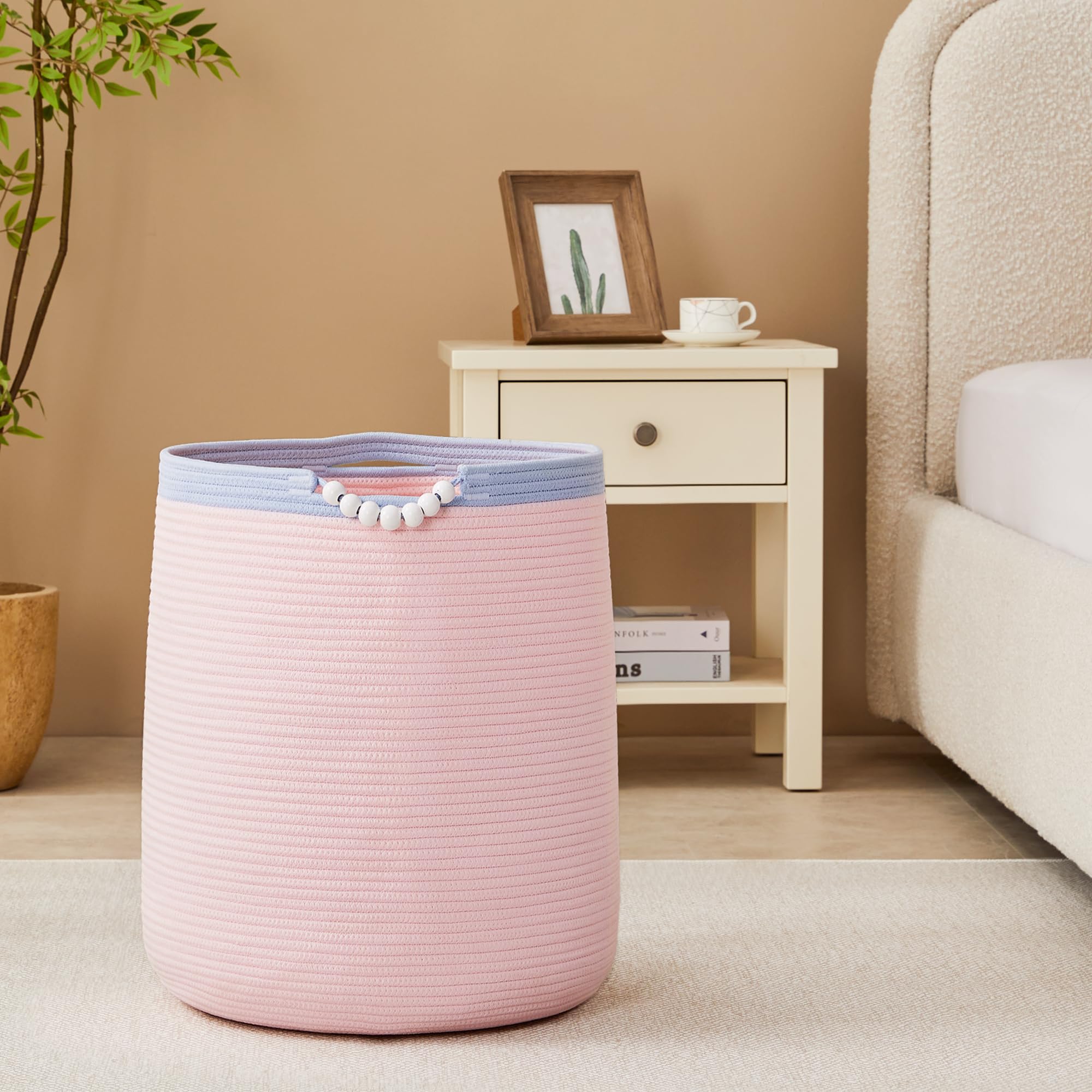 ENAORGAN soft cotton rope hamper, foldable for compact storage.