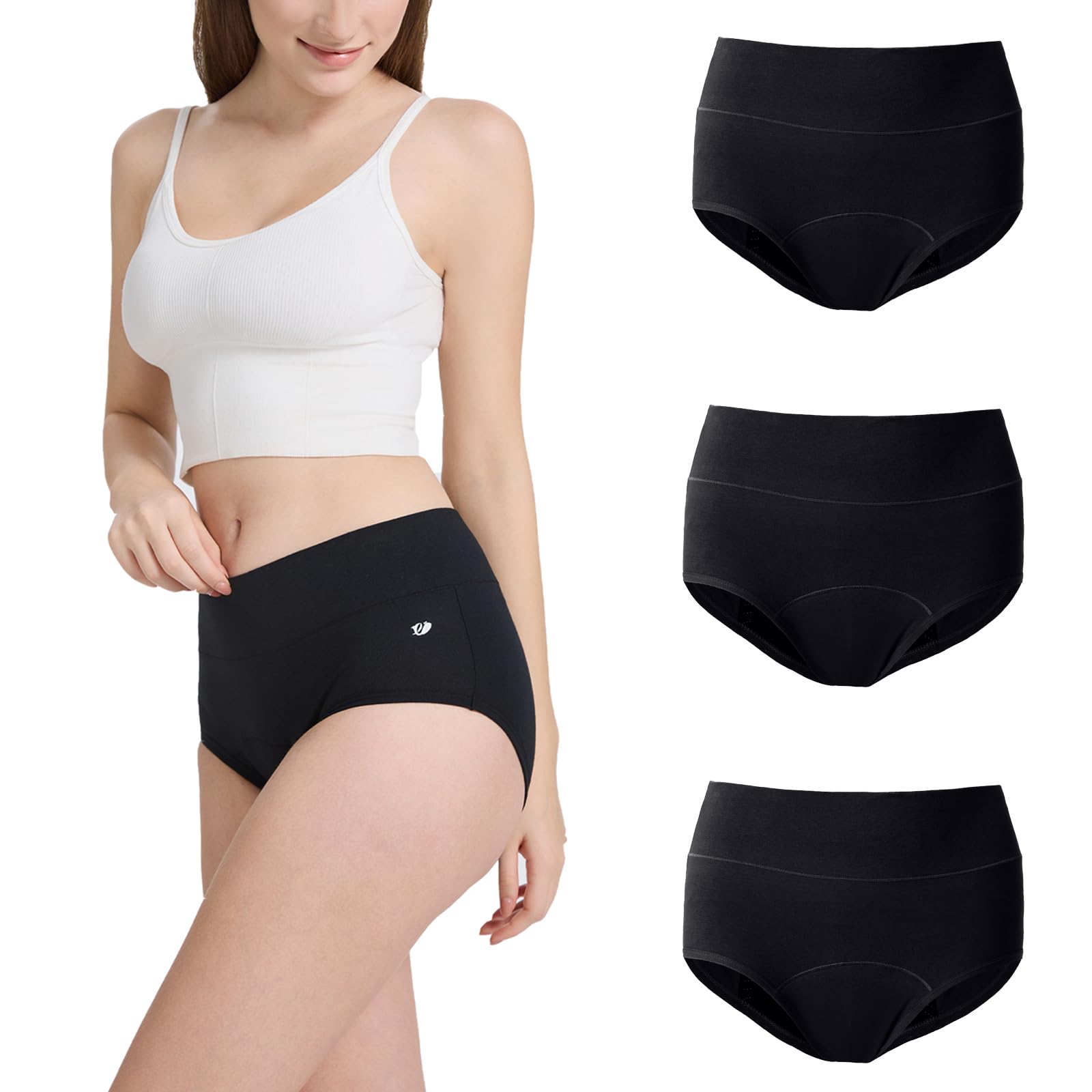 Encodd leakproof underwear, front view, high-waisted, breathable and discreet protection.