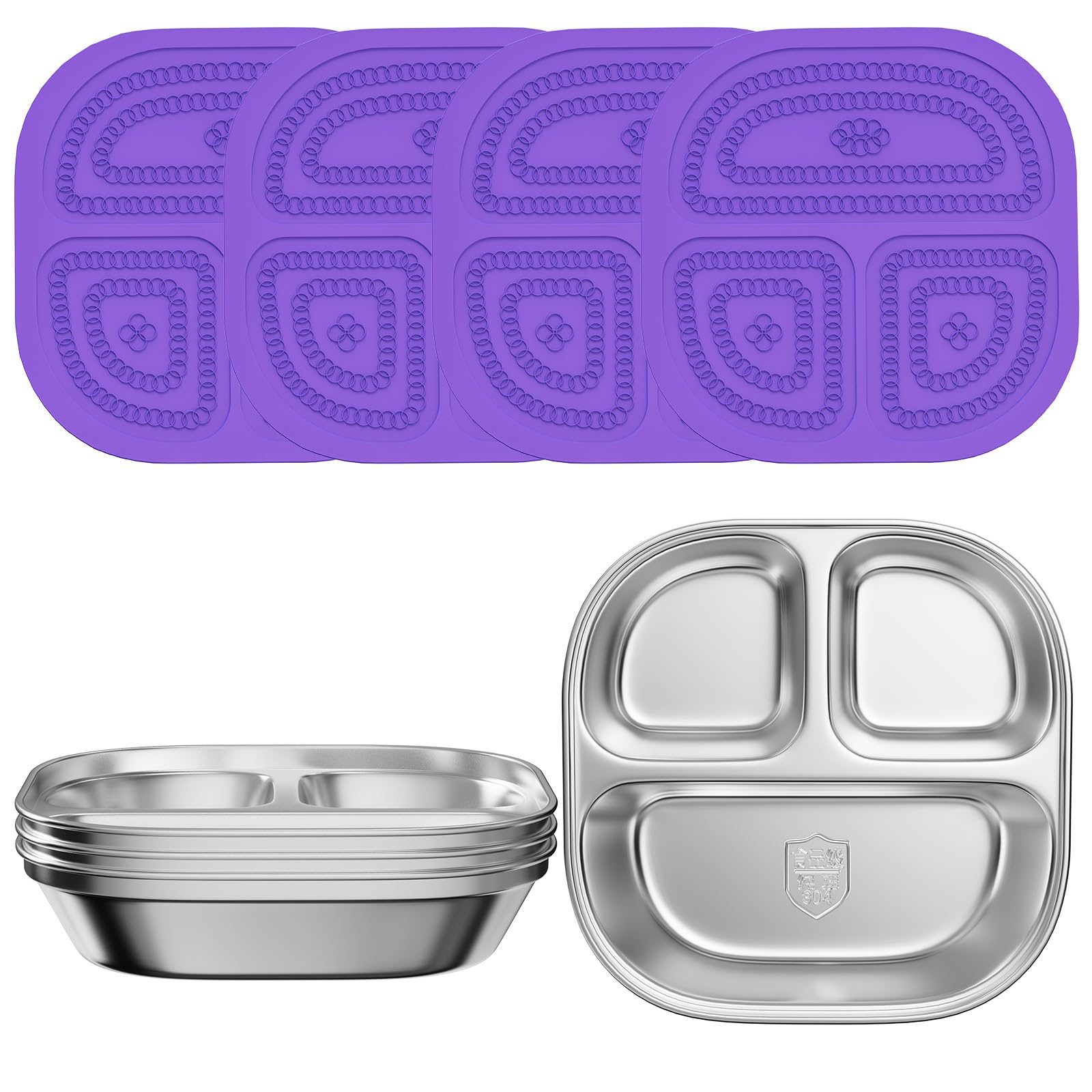 ENCYS set of 4 snack containers with purple lids keep foods organized for kids.