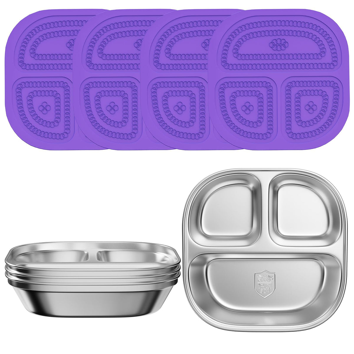 ENCYS set of 4 snack containers with purple lids keep foods organized for kids.