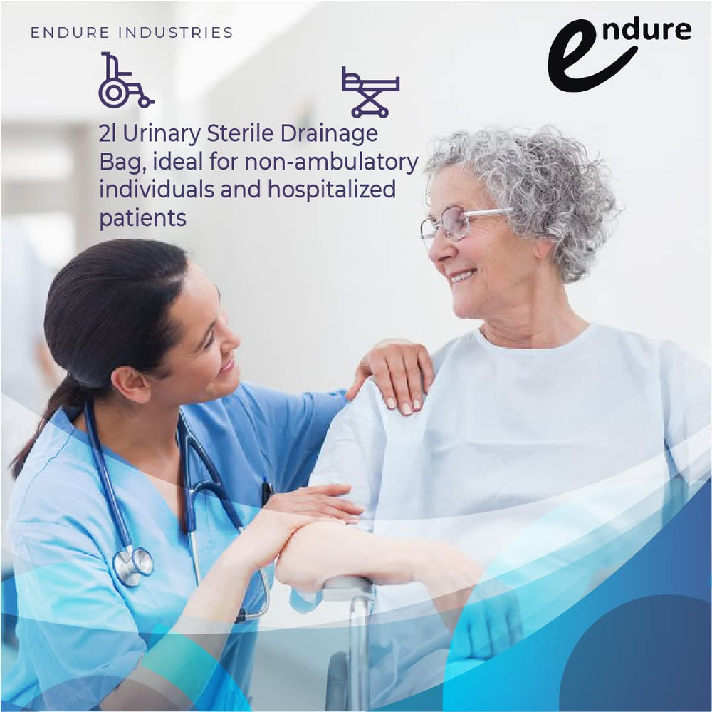 Endure Industries urine bag in a clinical-use scene for patient monitoring.