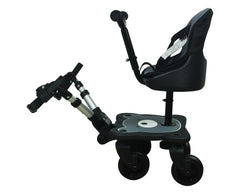 Englacha Cozy X Rider saddle seat attached to stroller for secure seating.