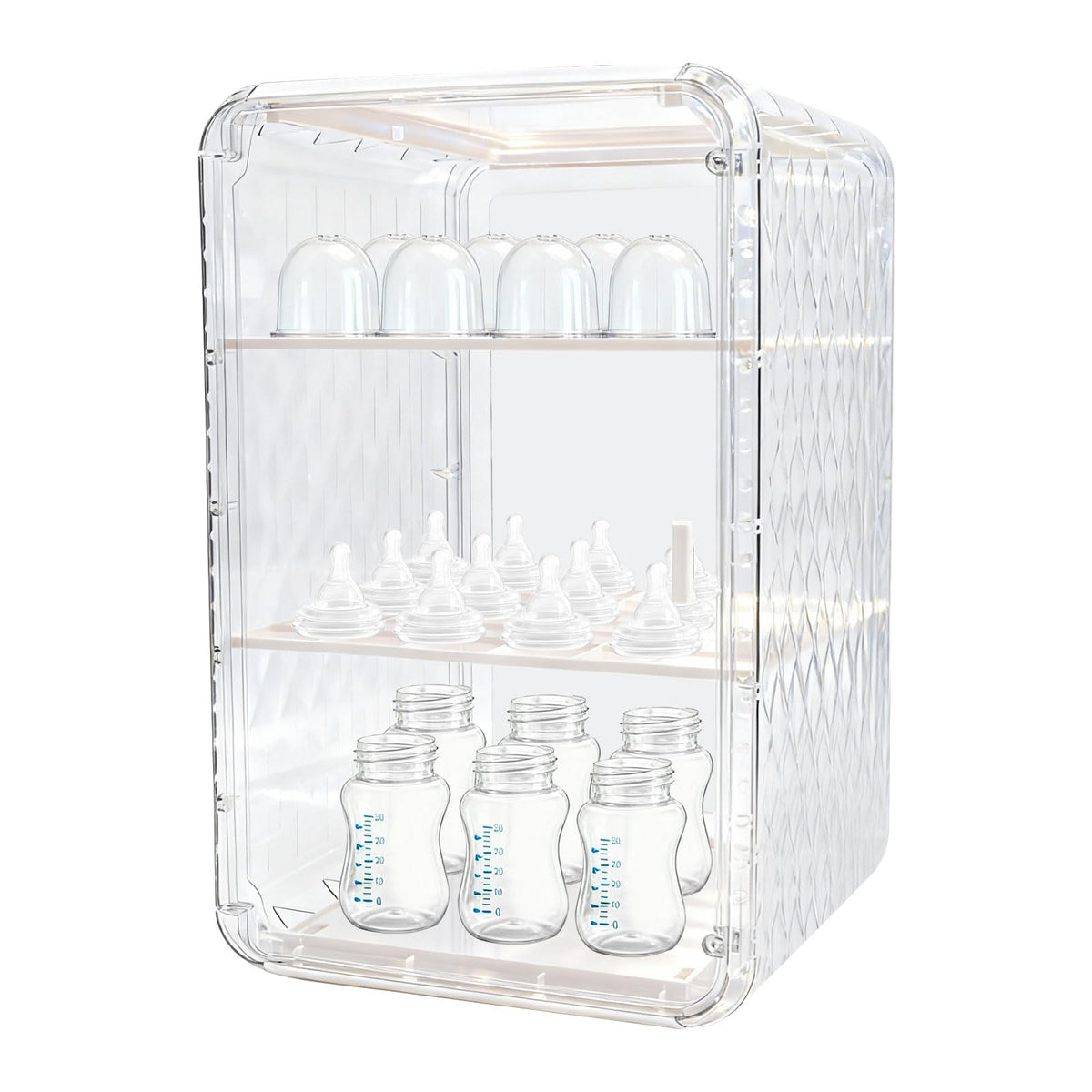 Engorgio baby bottle organizer, front view, keeps feeding essentials neatly on the counter.