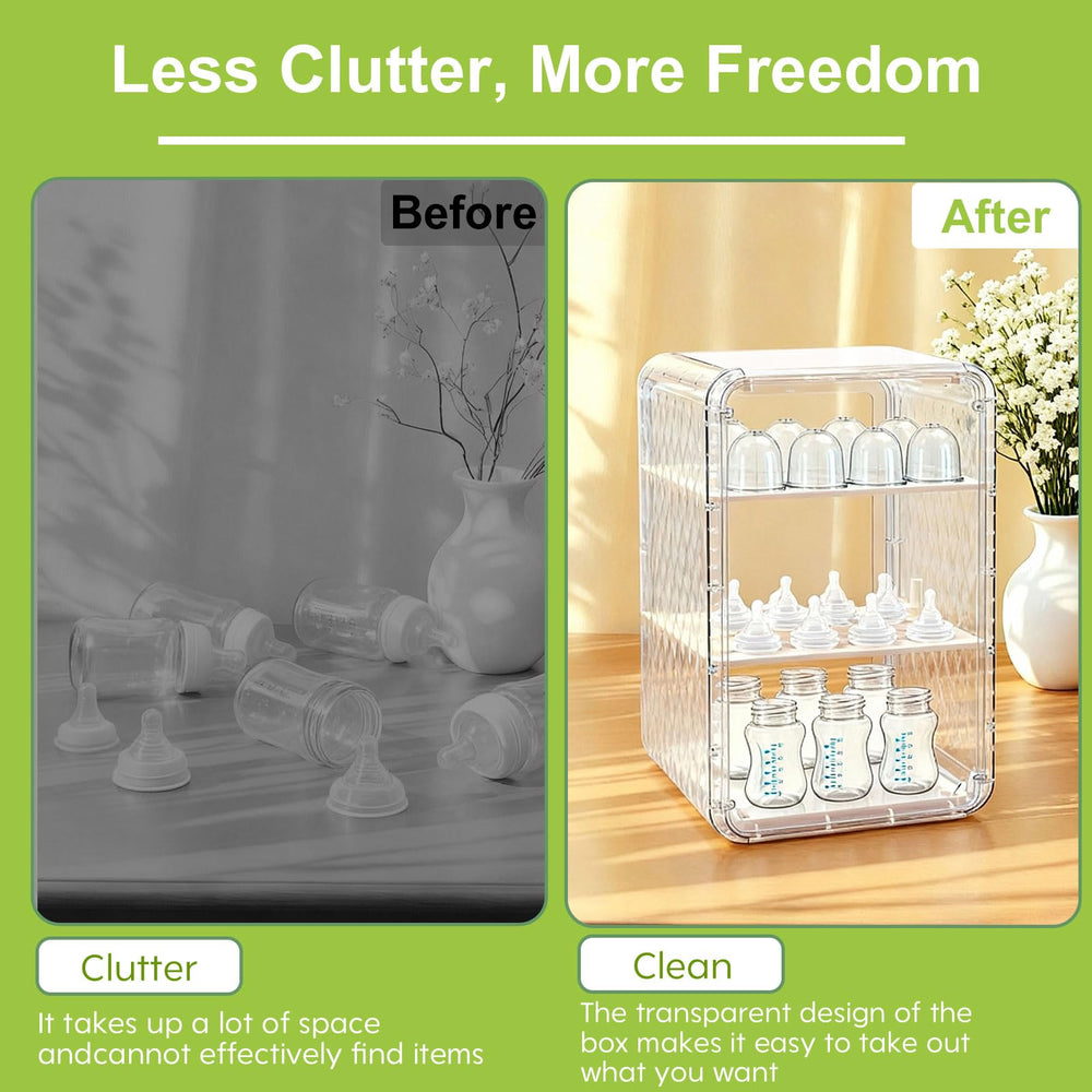 Engorgio space-saving design stores bottles and accessories efficiently.