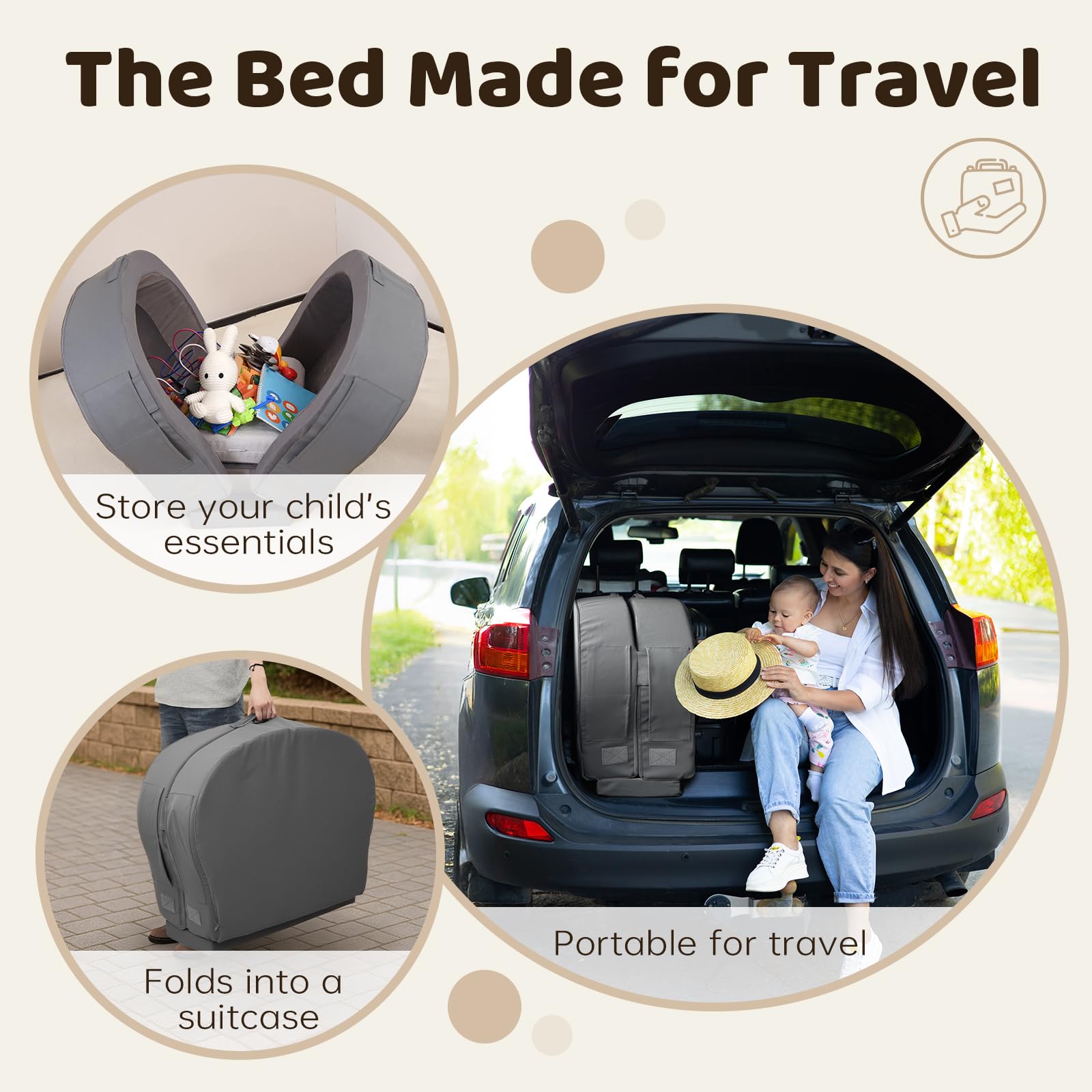 ENITYA folded bed with carry bag is lightweight for vacations