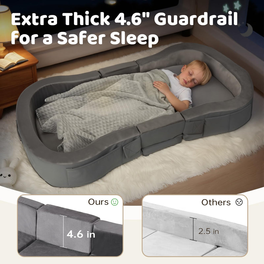 ENITYA toddler bed fully expanded with secure sleep area