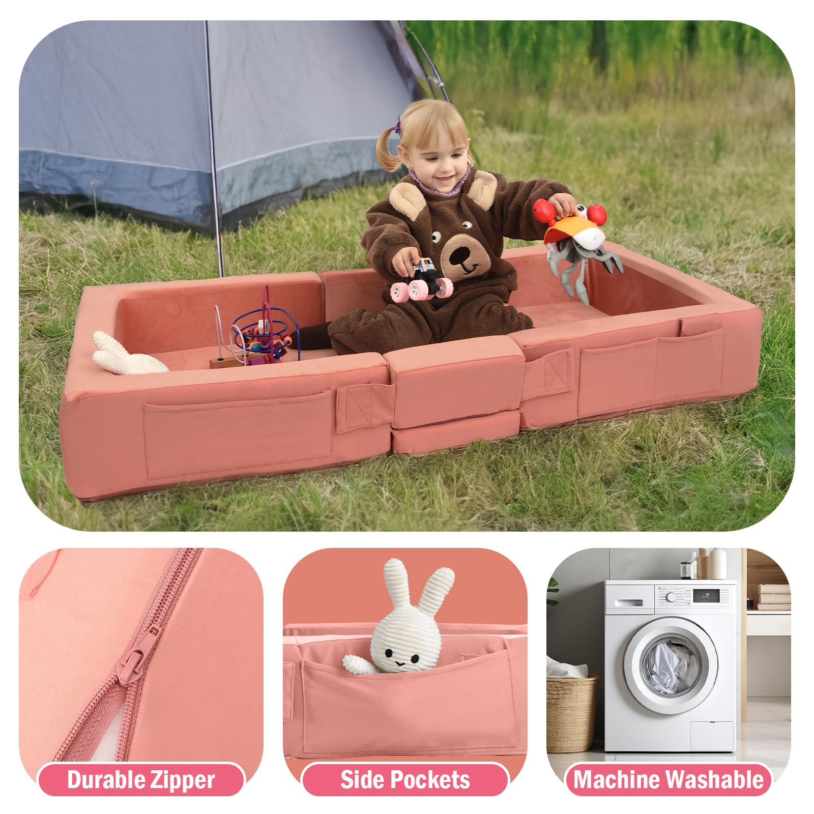 ENITYA toddler travel bed integrated rails provide added stability during sleep.