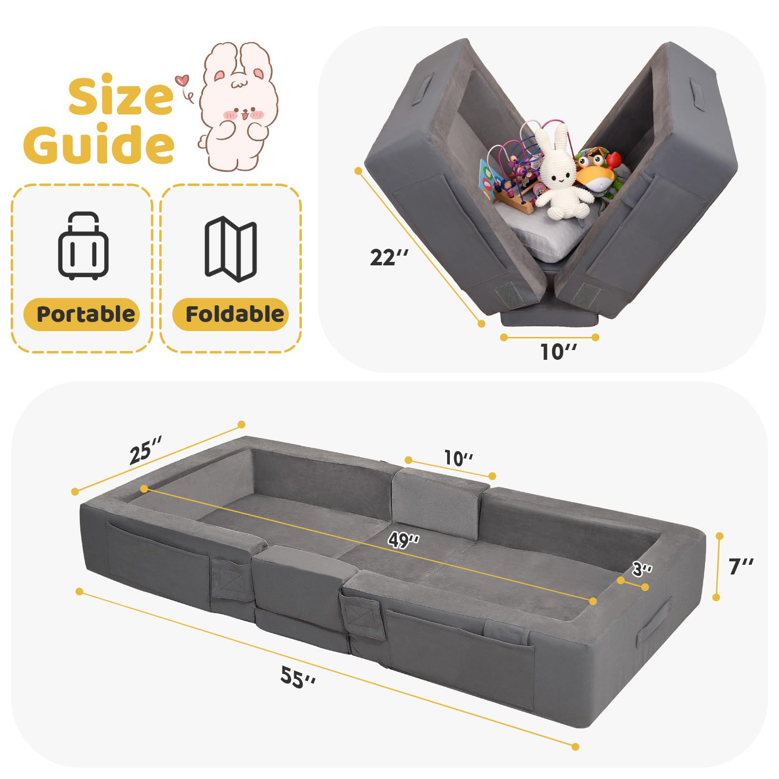ENITYA travel bed with built-in safety rails for secure sleep