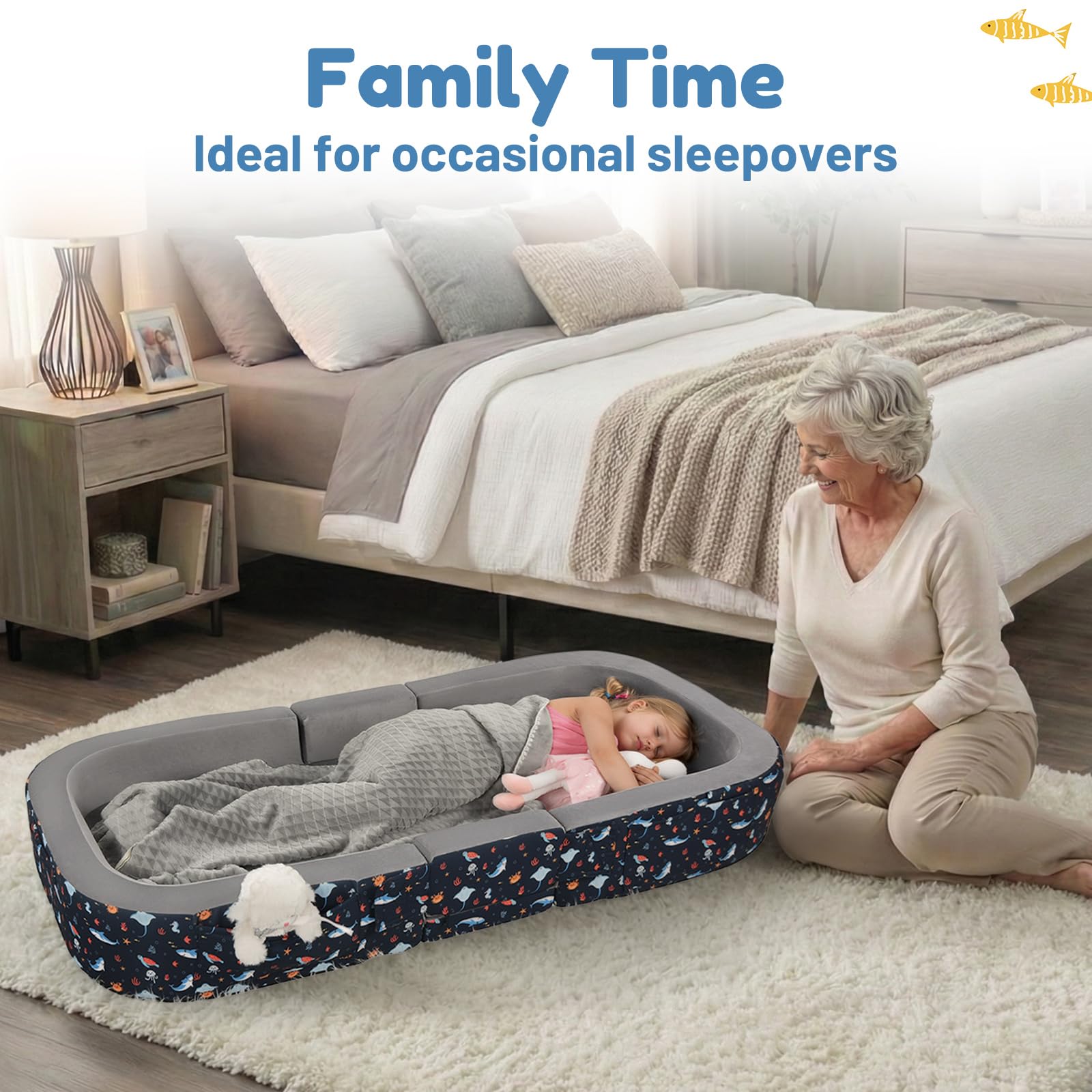 ENITYA travel bed storage function doubles as a compact travel suitcase.