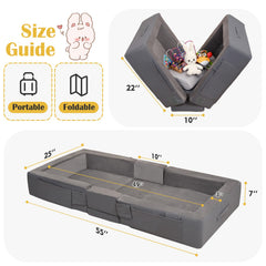 ENITYA Toddler Travel Bed unfolded with built-in rails for safe sleep.