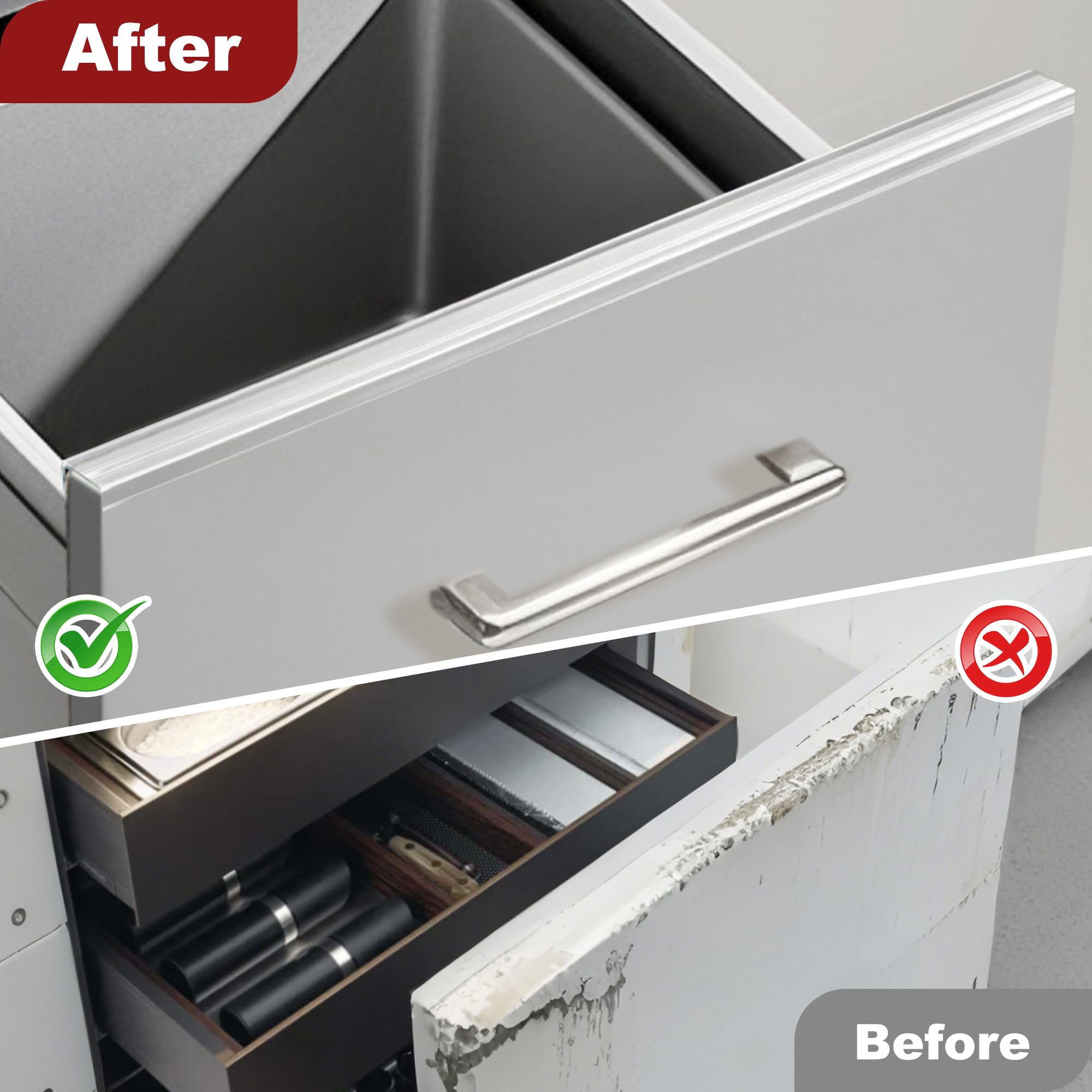 Enjaya snap-on cabinet edge protector installs easily without glue
