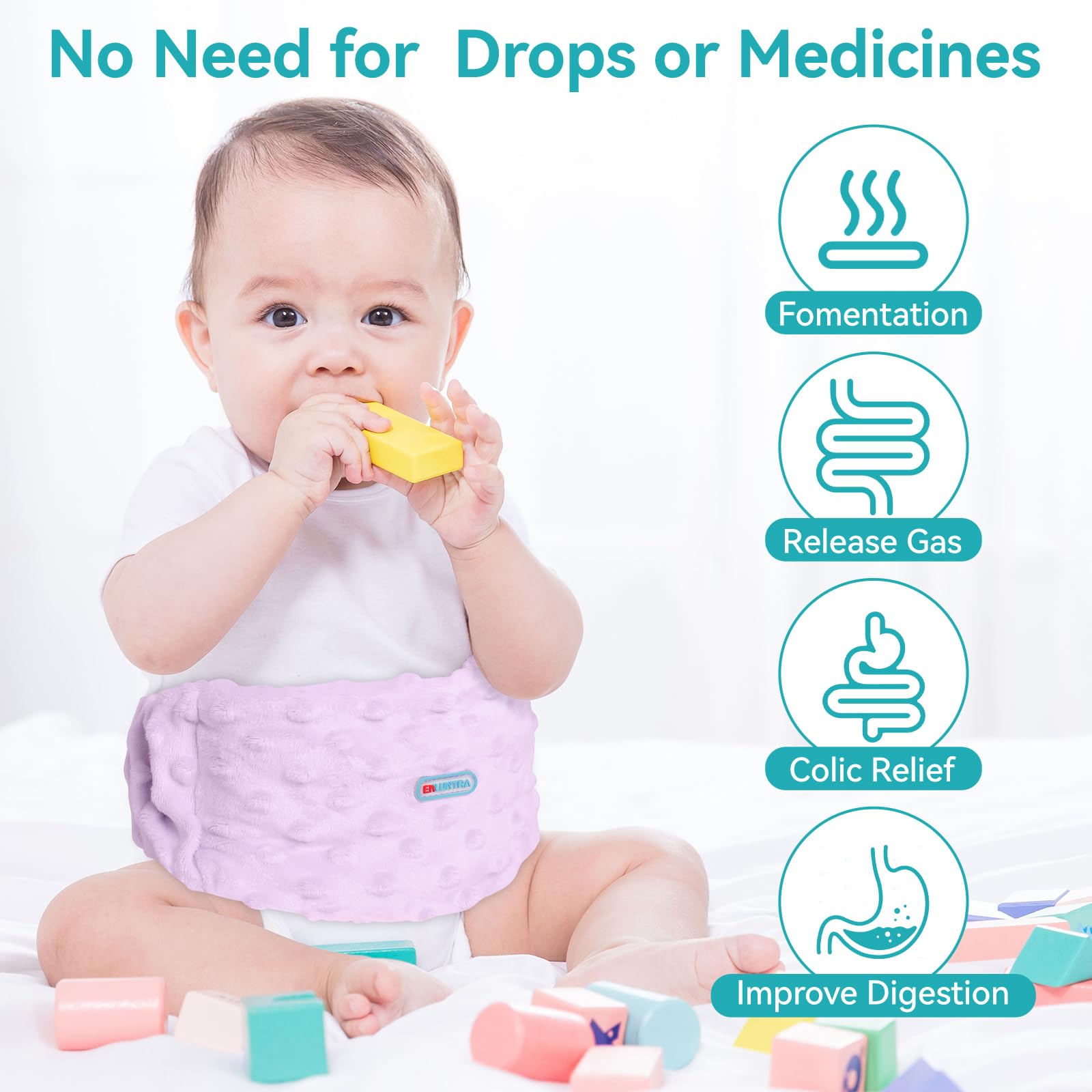 ENLUNTRA baby tummy wrap shown with adjustable Velcro for secure fit.