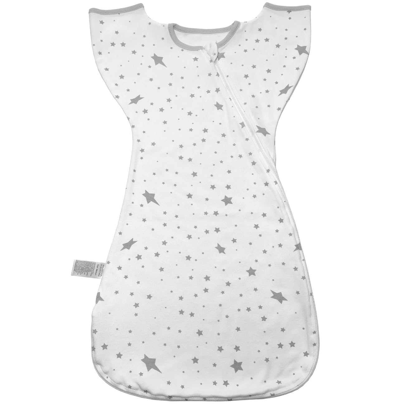 Enrich YLife transitional swaddle sack grey stars back view, cozy and secure fit.