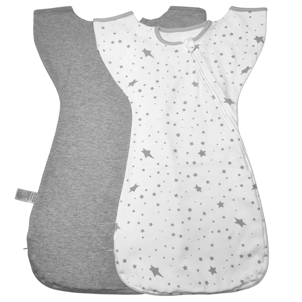 Enrich YLife transitional swaddle sack in grey with stars, soft and breathable for gentle sleep.