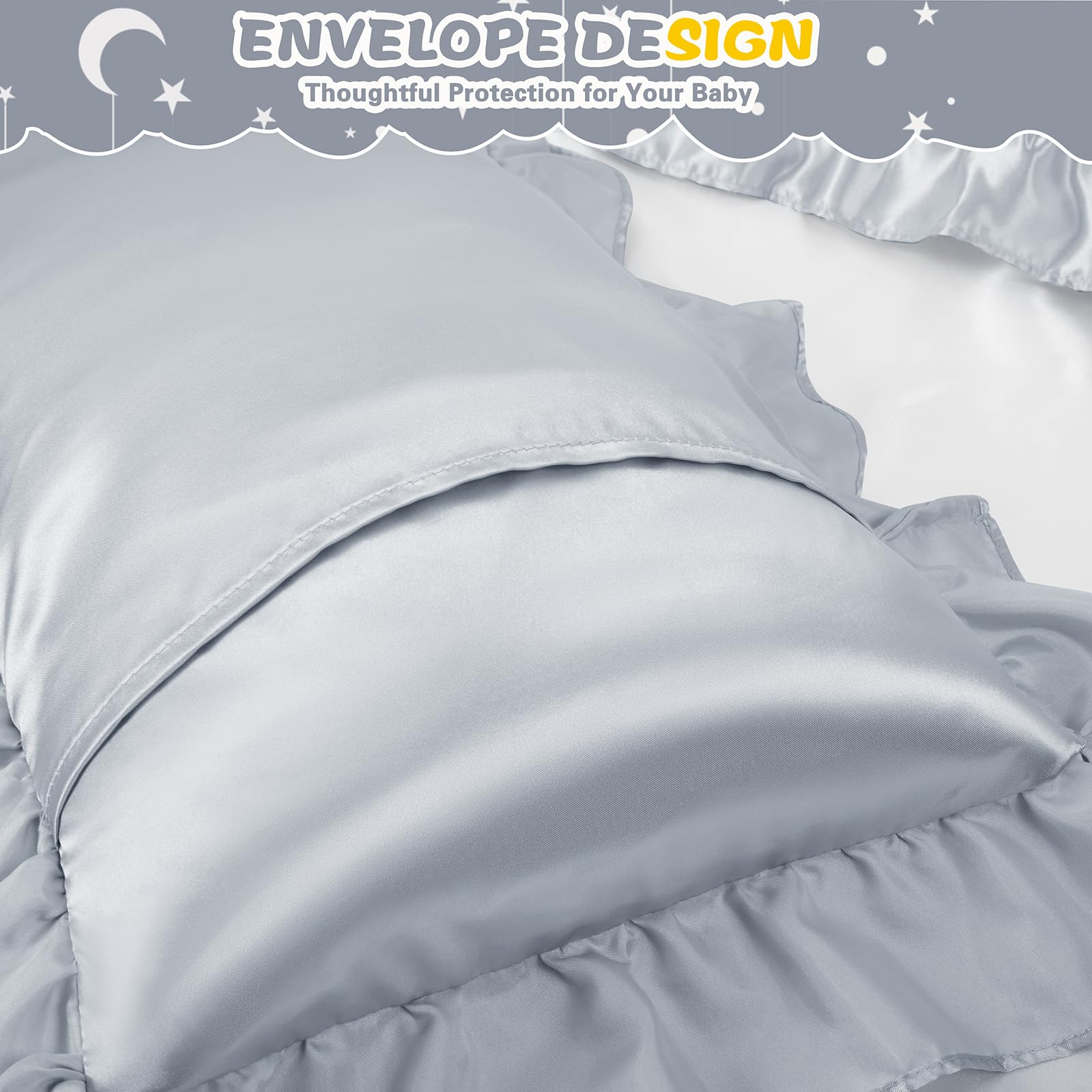 Entisn light gray 13x18 pillowcase ready for toddler beds and travel
