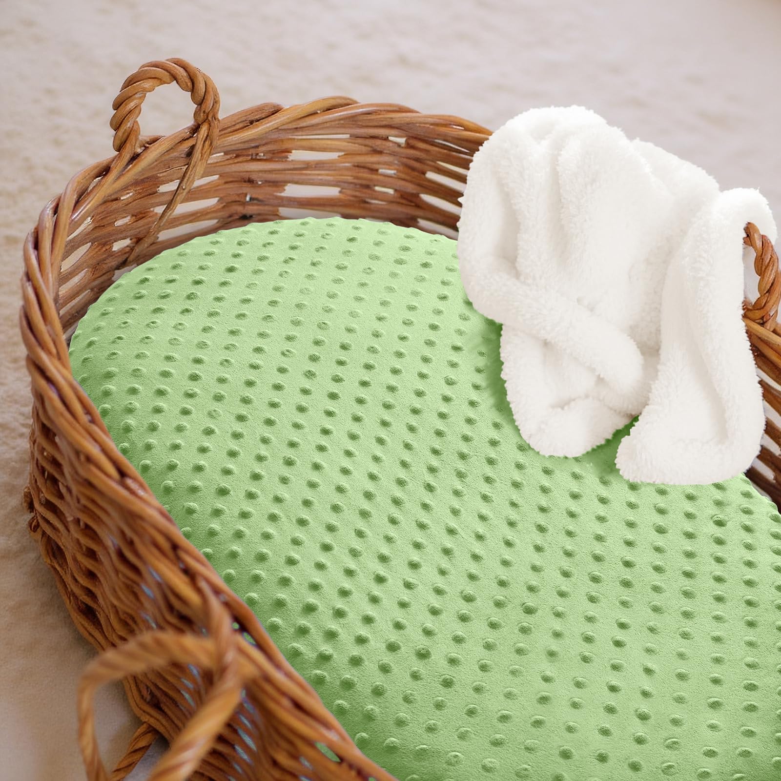 Entisn Minky dot bassinet sheet with soft, warm fabric for cozy naps