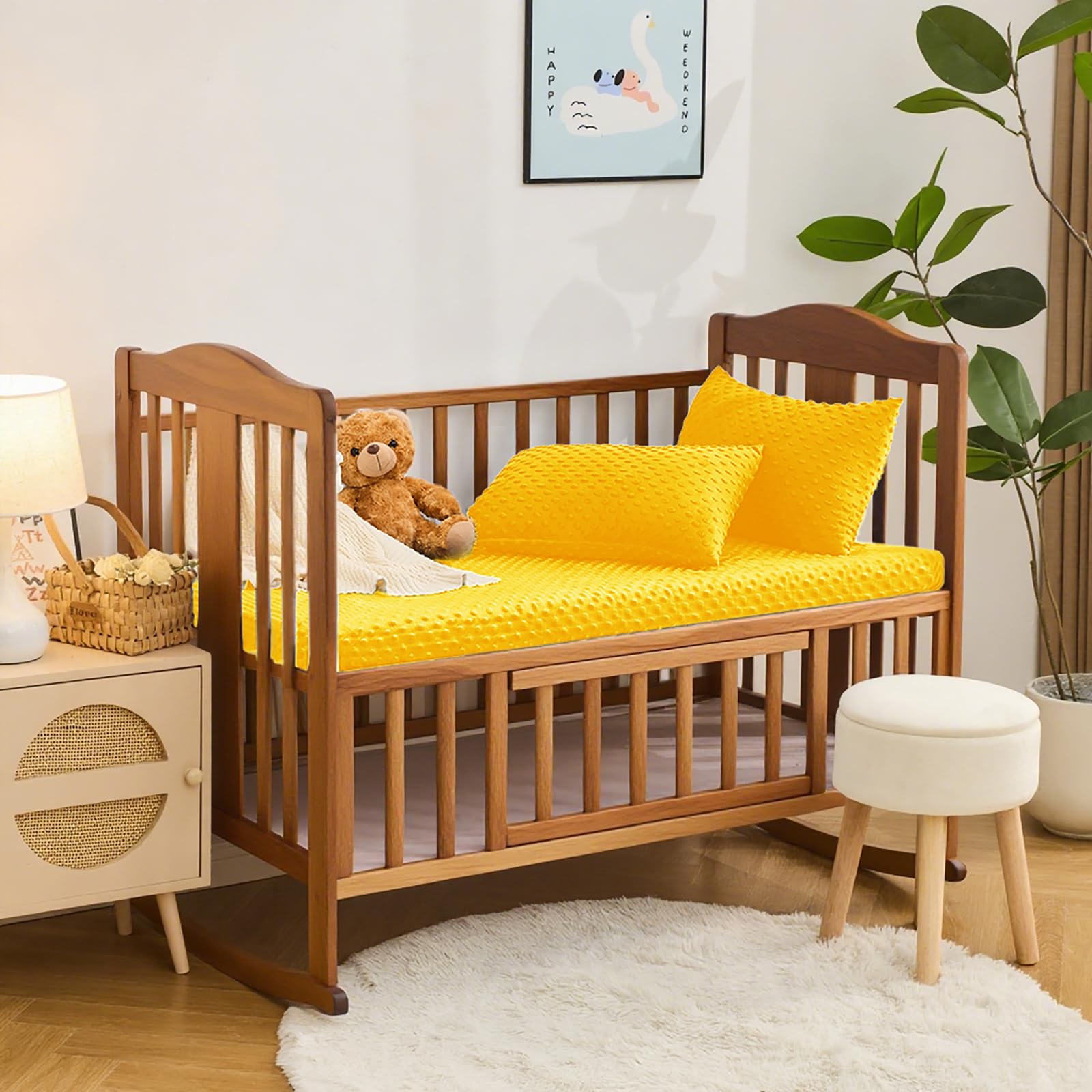Entisn yellow color option brightens nursery for boys or girls