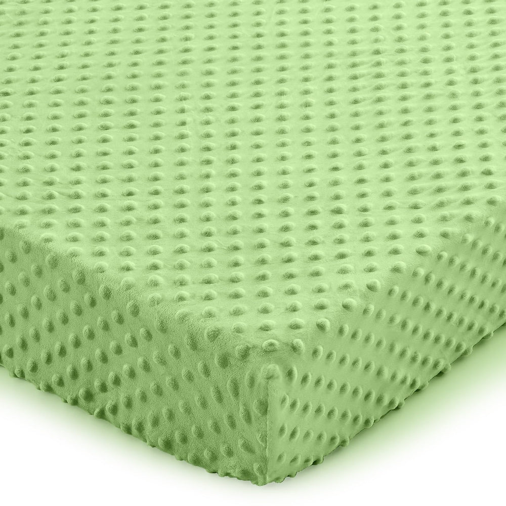 Entisn Pack N Play Sheets Sage Green fitted on mini crib mattress for cozy sleep.