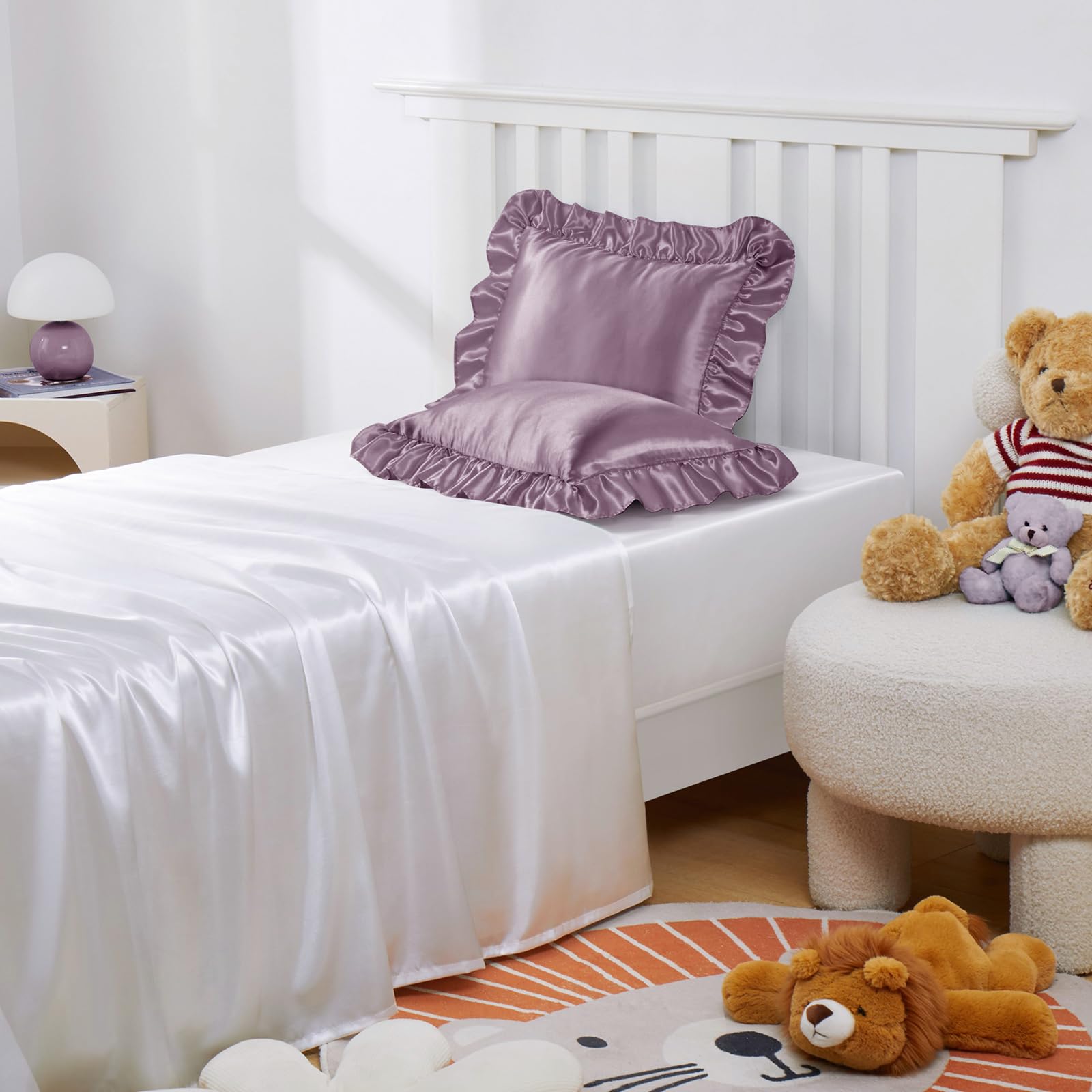 Entisn lavender pillowcase in crib scene promoting calm sleep.