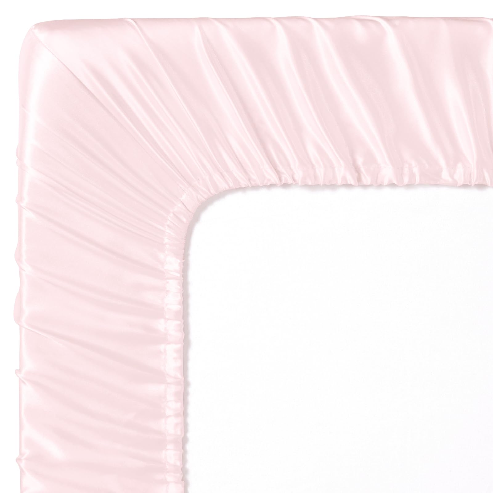 Entisn satin crib sheets feature reinforced elastic edges to reduce shifting