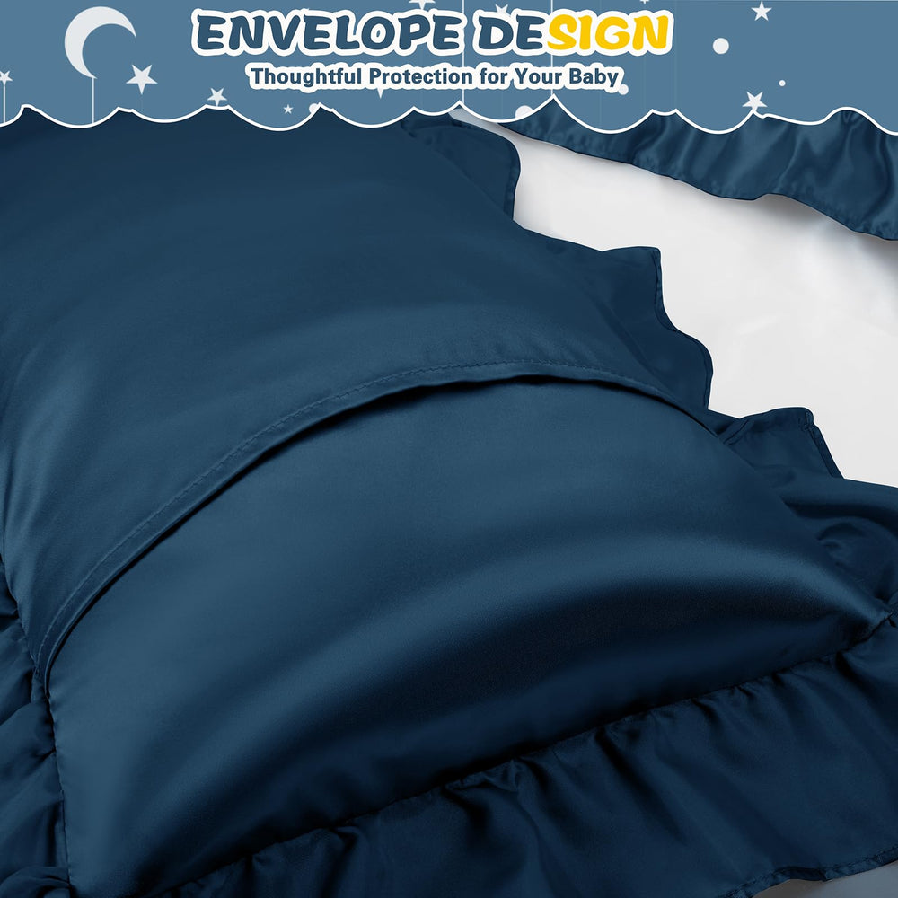 Entisn soft satin fabric on a 13x18 toddler pillowcase for delicate skin.