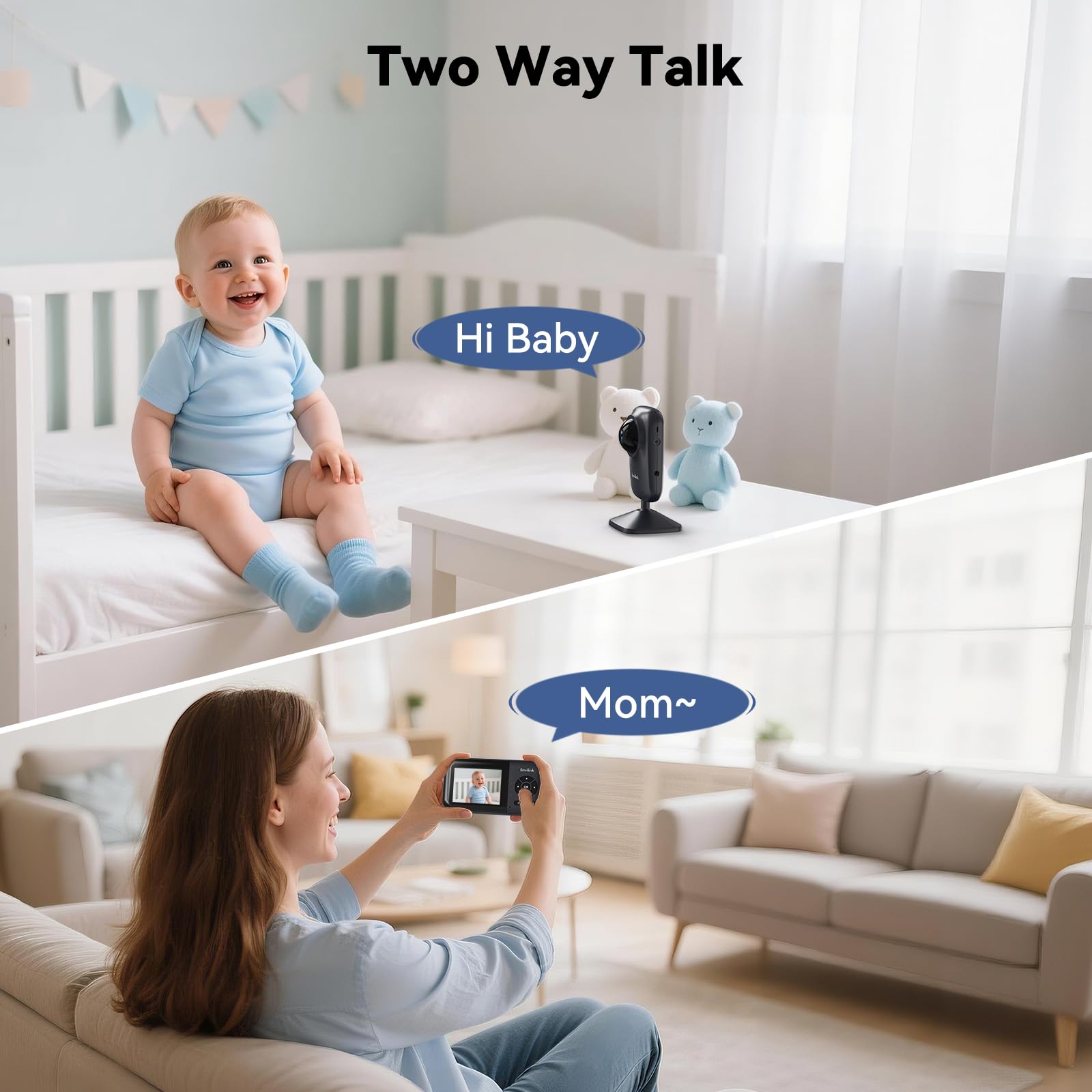 Envilink two-way talk and lullabies soothe crying babies remotely.