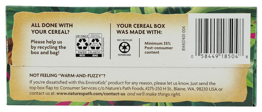 Nutrition facts panel details EnviroKidz Berry Blast cereal.