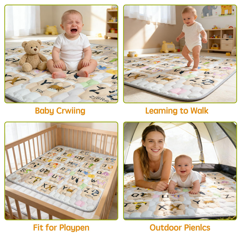 Soft padding and grey pattern cushions crawlers and toddlers.