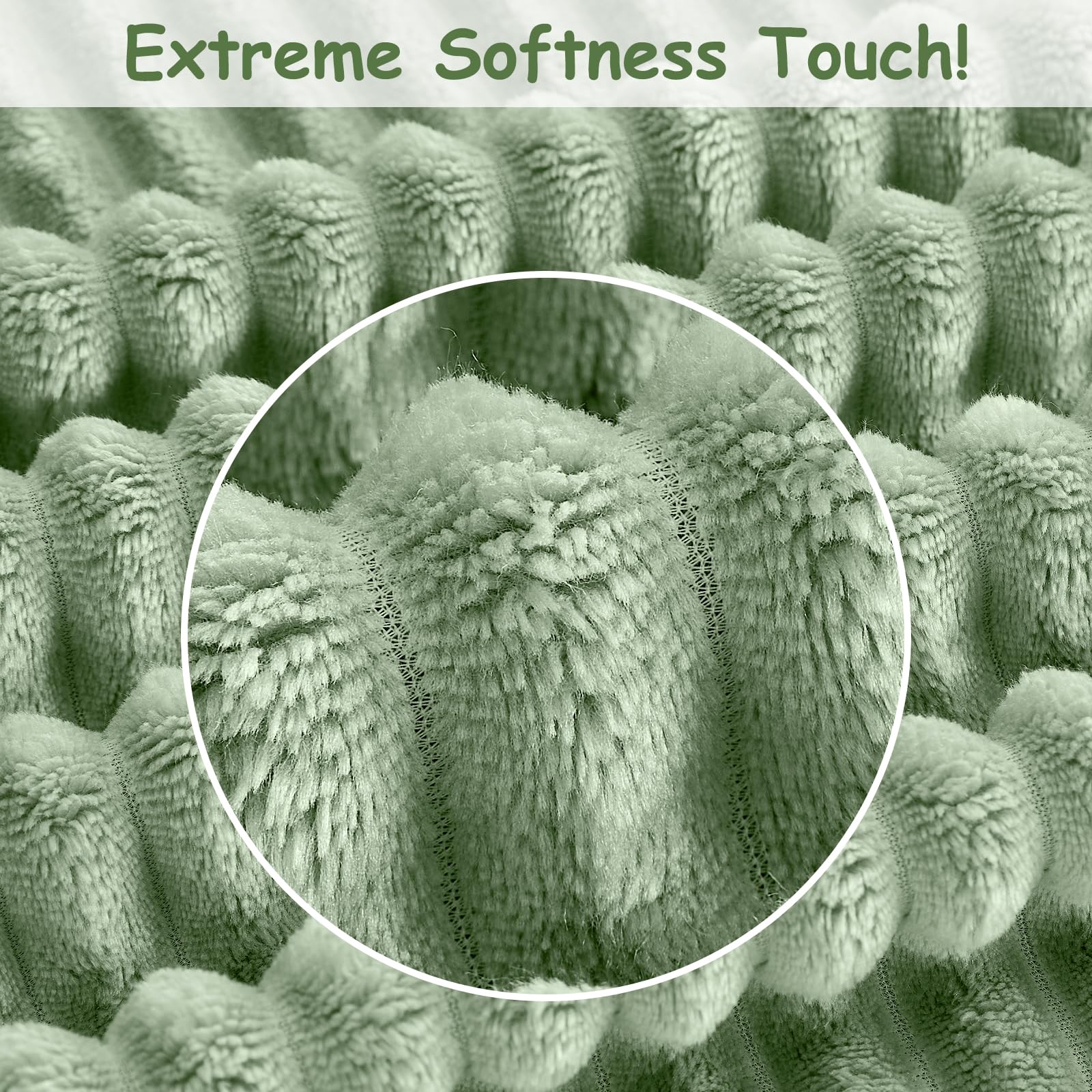 Eonkasp folded sage striped blanket showing plush texture