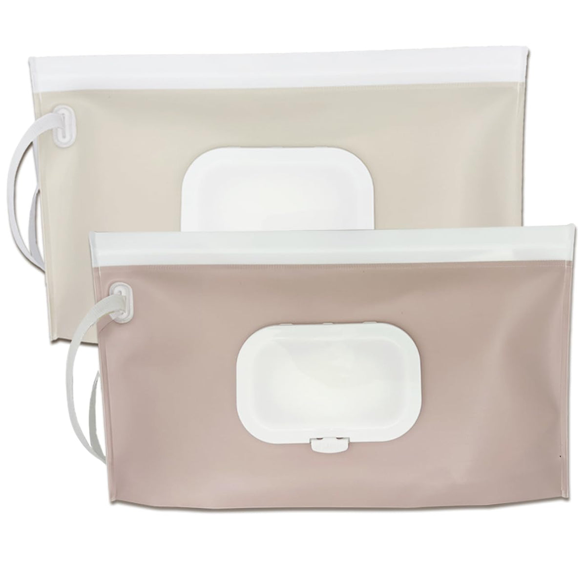 EOSCasely wipe dispenser two-pack side view in blush pink and cream, portable for travel