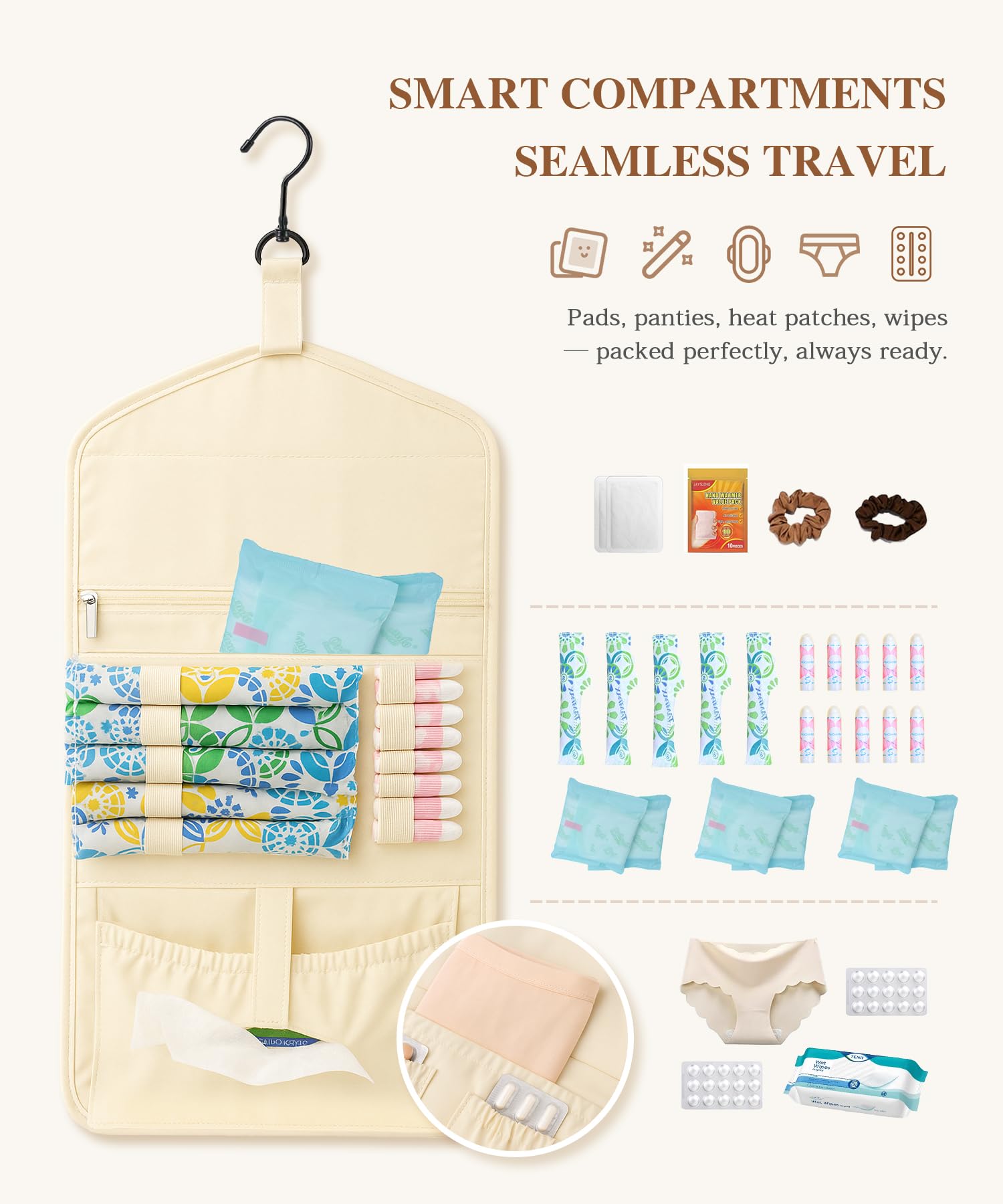 EPEDAL24 tampons elastic straps secure tampons for quick, tidy access.
