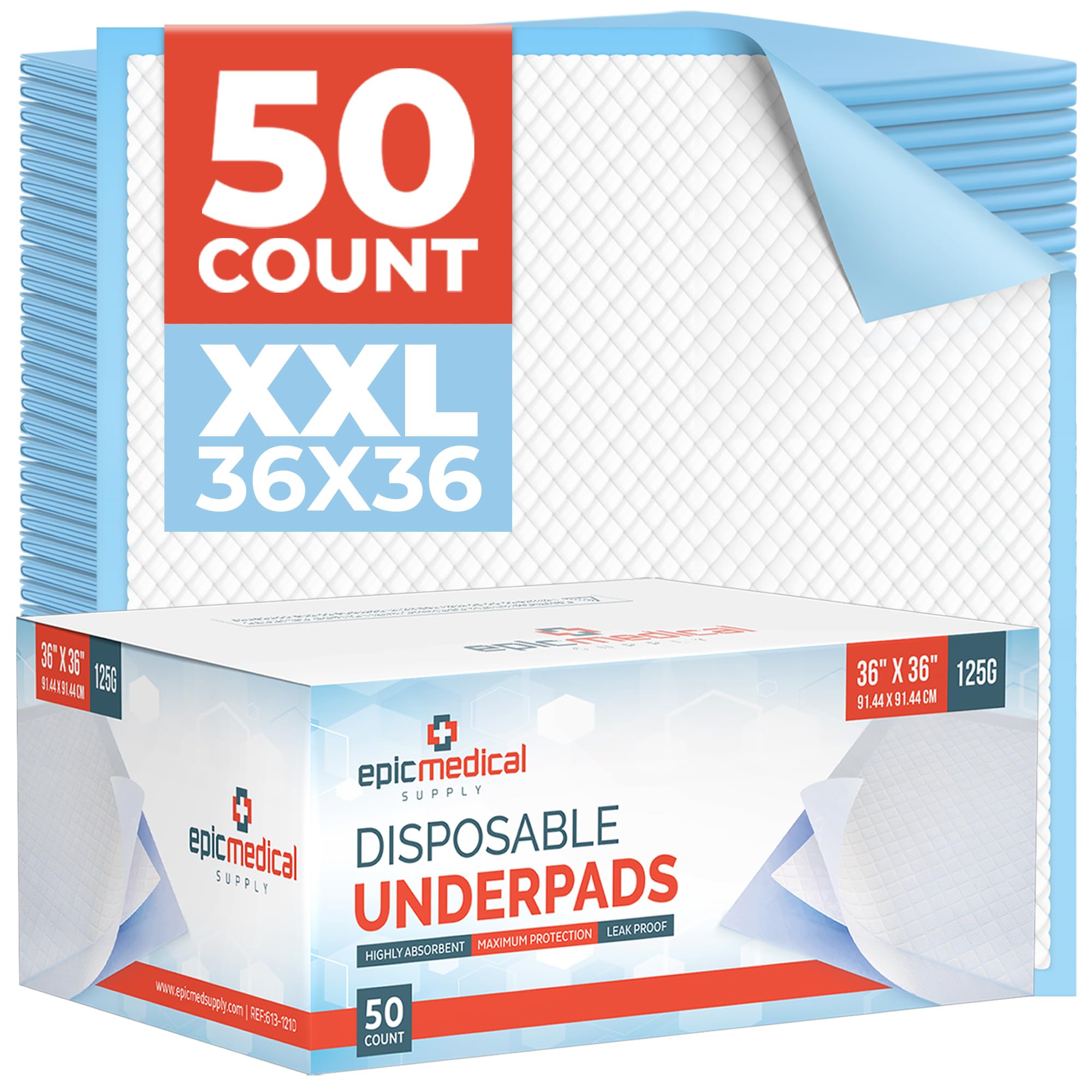 Epic Medical Supply disposable bed pad 36x36 blue under-sheet protection for incontinence