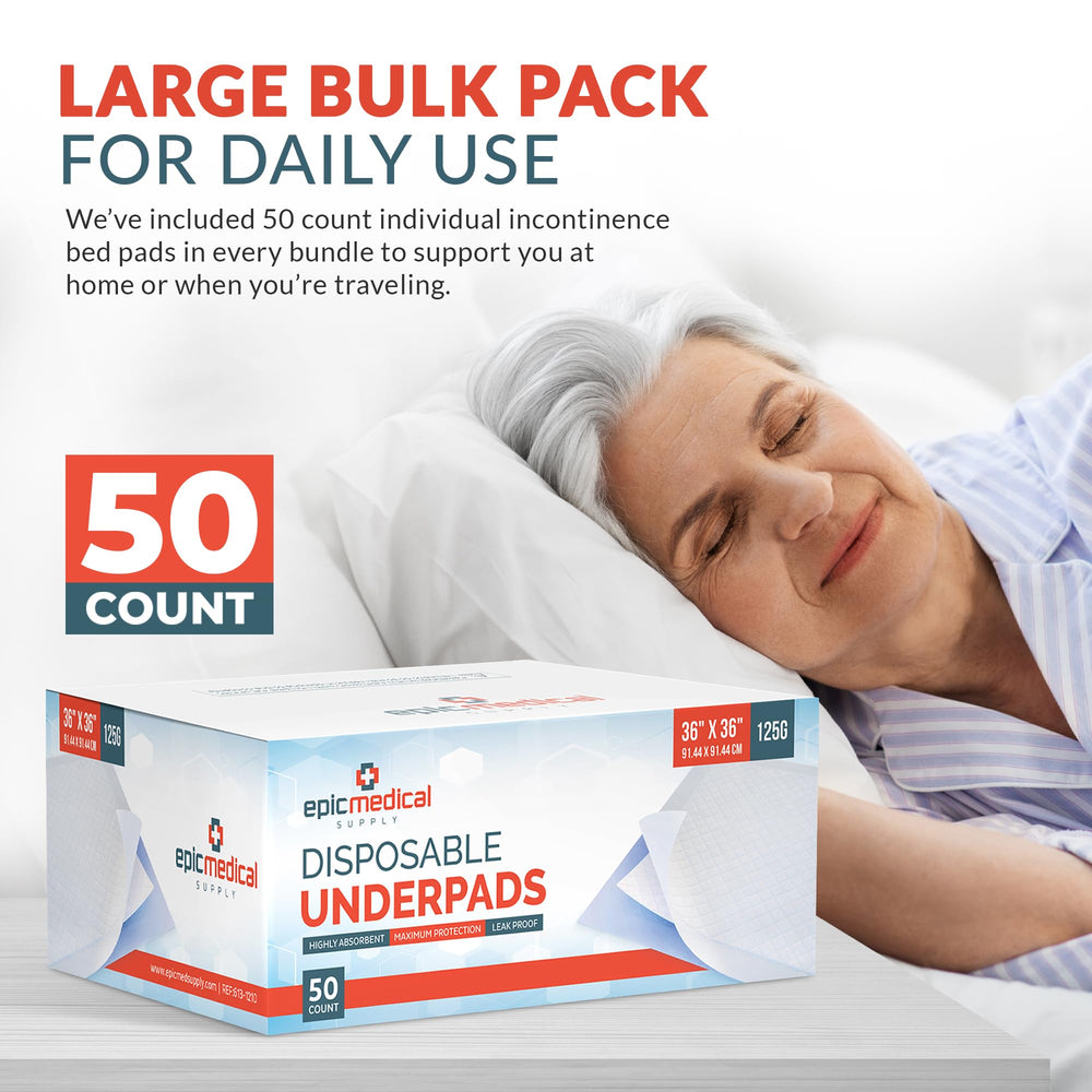 Epic senior-incontinence pad 36x36 quiet, discreet under sheets