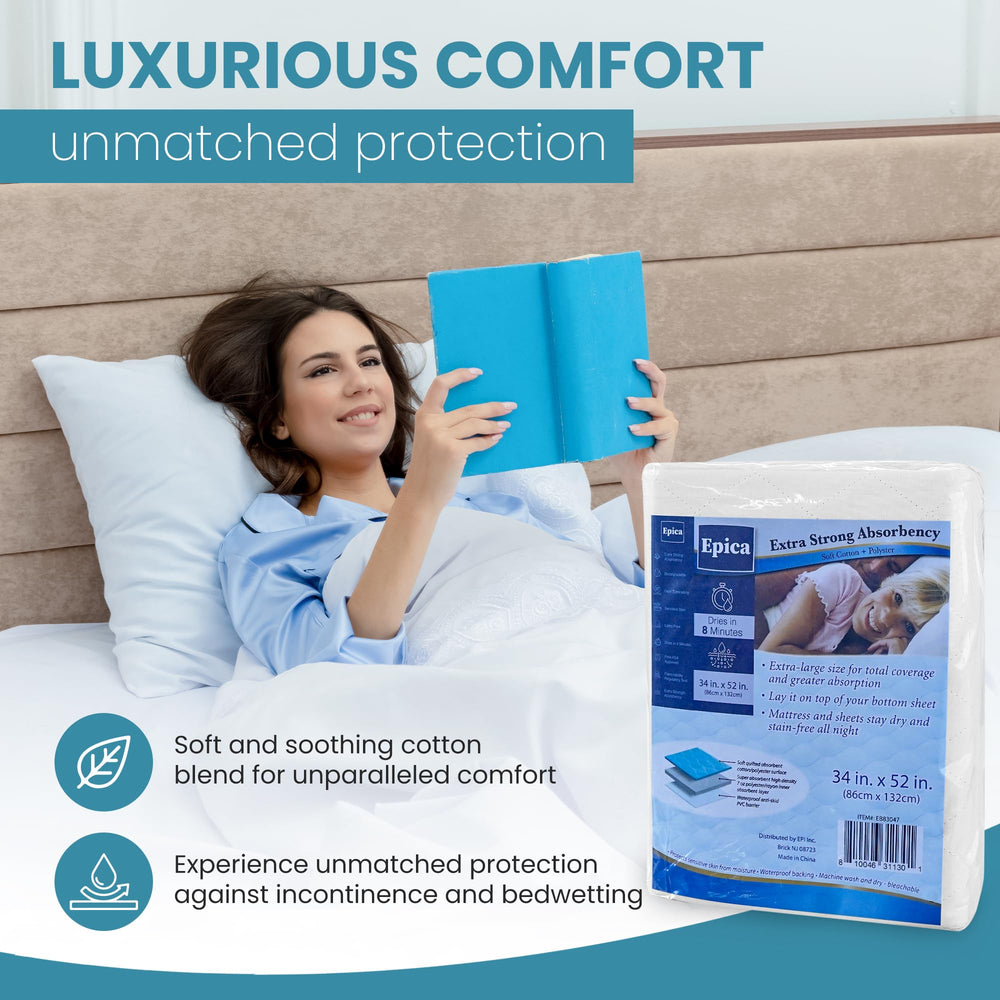 Epica bed pads machine washable and durable for repeated cycles.
