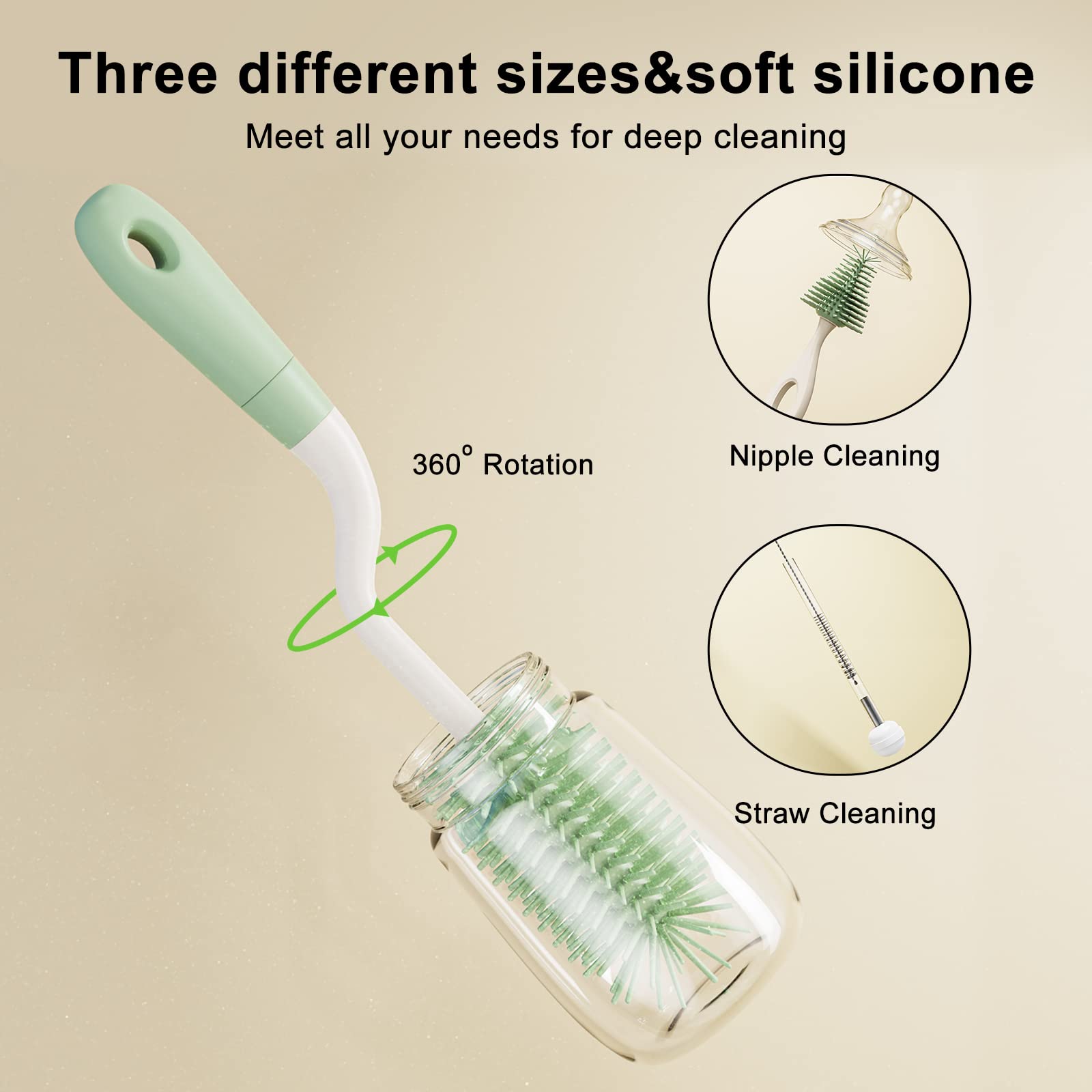 ePiiChua 360-degree rotation bottle cleaner cleans every contour.