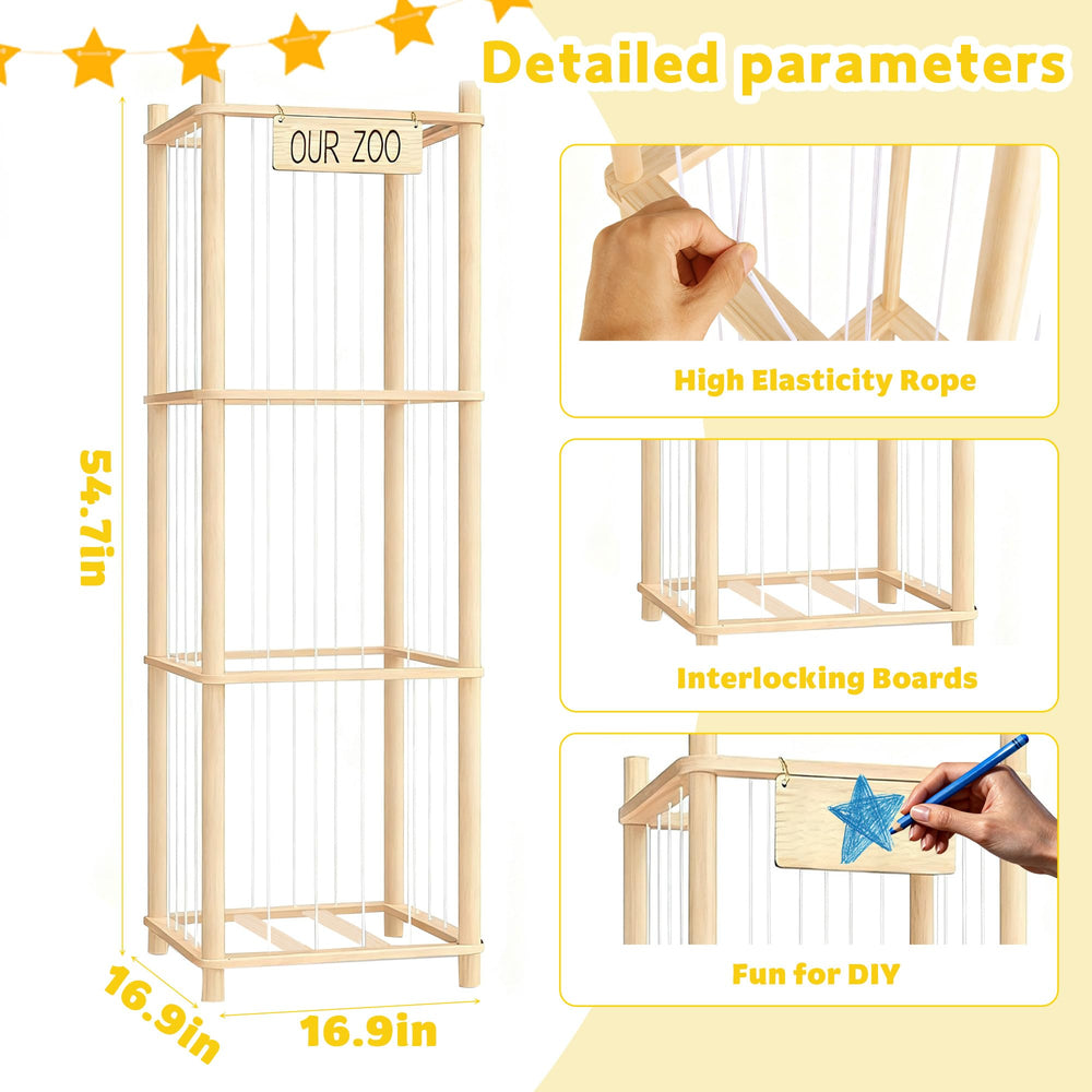 EQGDU wooden zoo cage display side view highlights sturdy construction and safety.