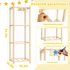 EQGDU wooden zoo cage display side view highlights sturdy construction and safety.