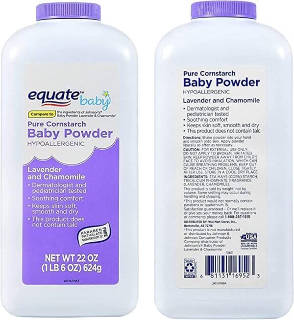 Equate Aloe Vera Vitamin E baby powder pack nourishes skin while absorbing moisture.